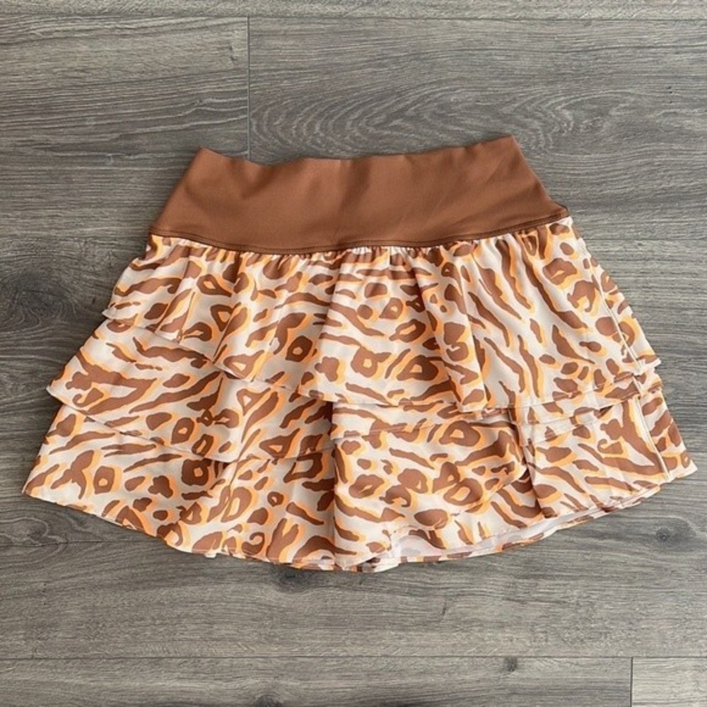NWOT Aerie OFFLINE Maggie Skort Tiered Ruffle Skirt/Shorts Brown Orange Medium